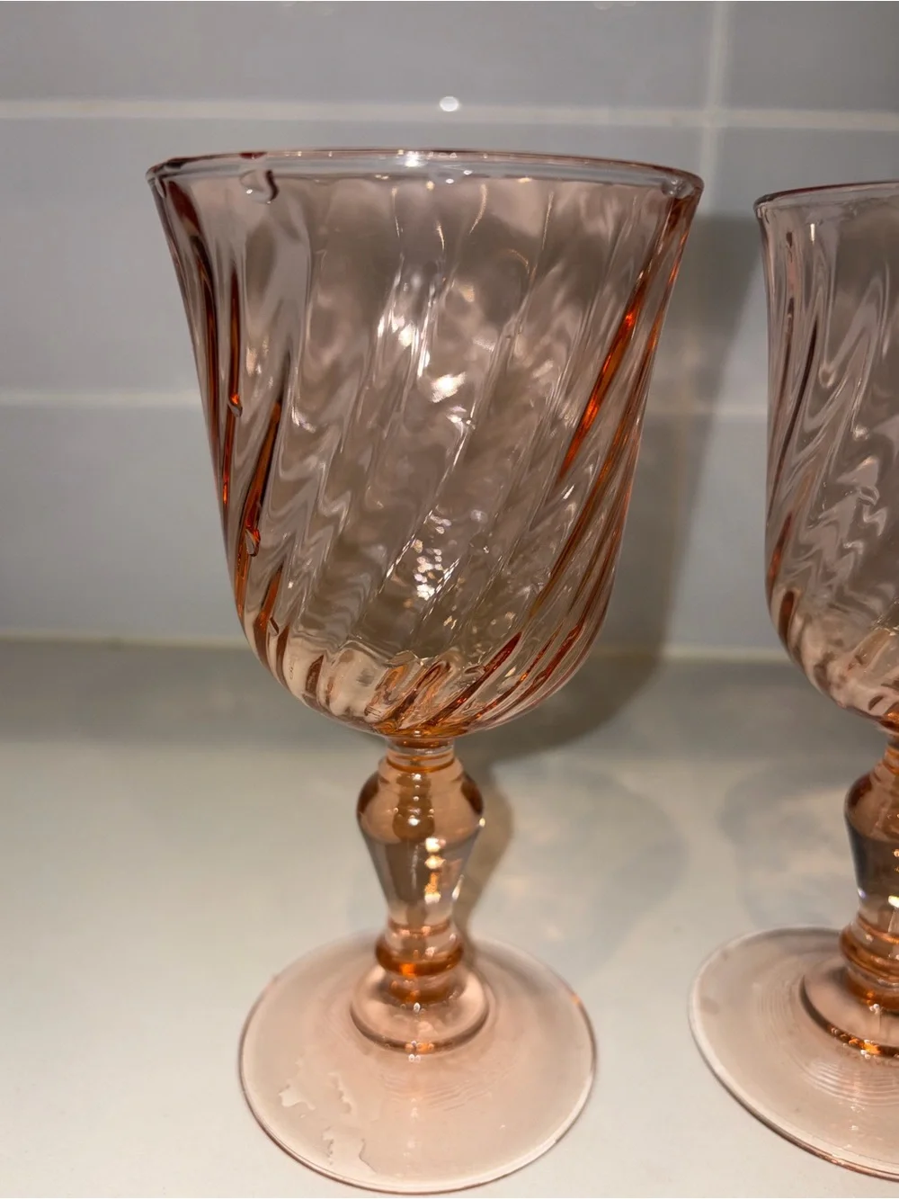 vintage Cristal D'Arques Durand Rosaline Pink Swirl Wine Glass Made In France